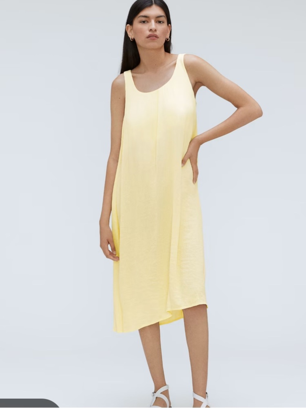 Everlane Butter Yellow Pastel NAIA Ripple Tank MIDI Dress Size Medium NWT